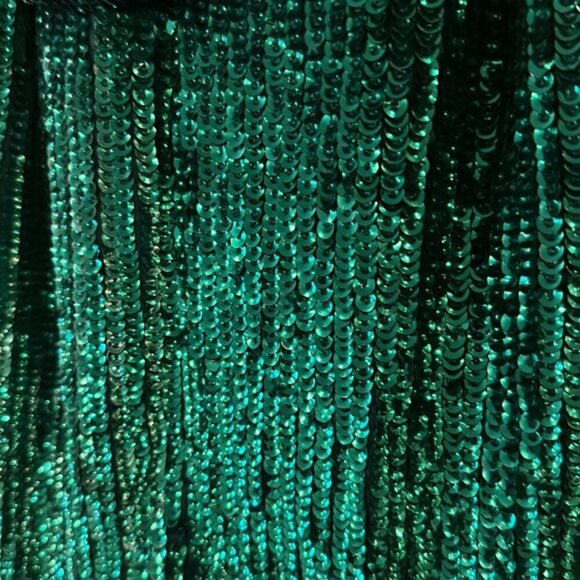 Asos Edition Sequin Wrap Long Sleeve Tie Waist Mini Dress in Teal Green - Picture 12 of 13